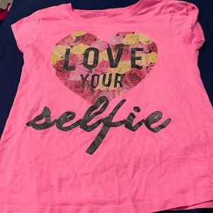 Pink girls t-shirt size XL or 14/16 with flower heart